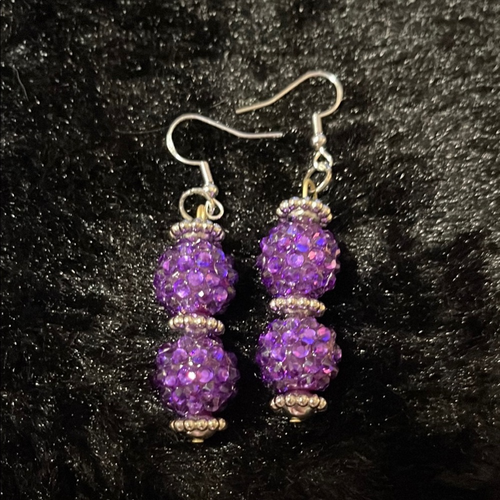 Purple Beaded Dangle Earrings